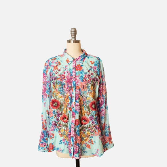 Aratta Silent Journey M Button Embroidered Down Wildflower Blouse - Picture 1 of 9